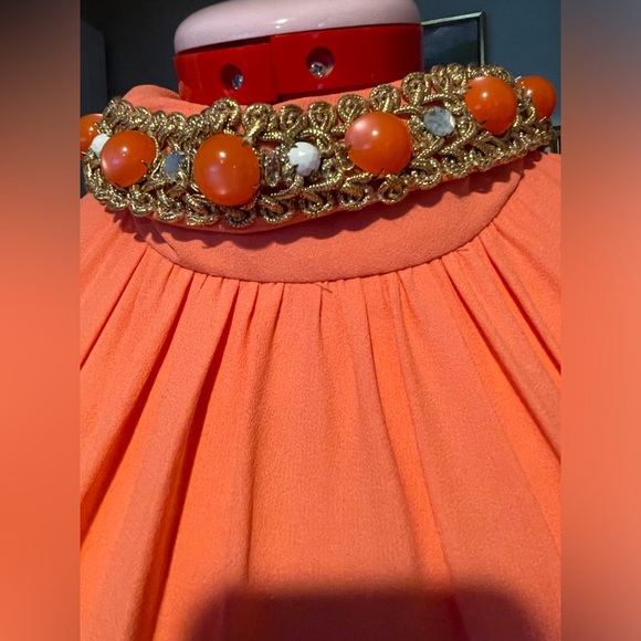 VTG 60s / 70s Coral Halter Wide / Balloon Leg Jumpsuit W Embellished Collar - Picture 11 of 13